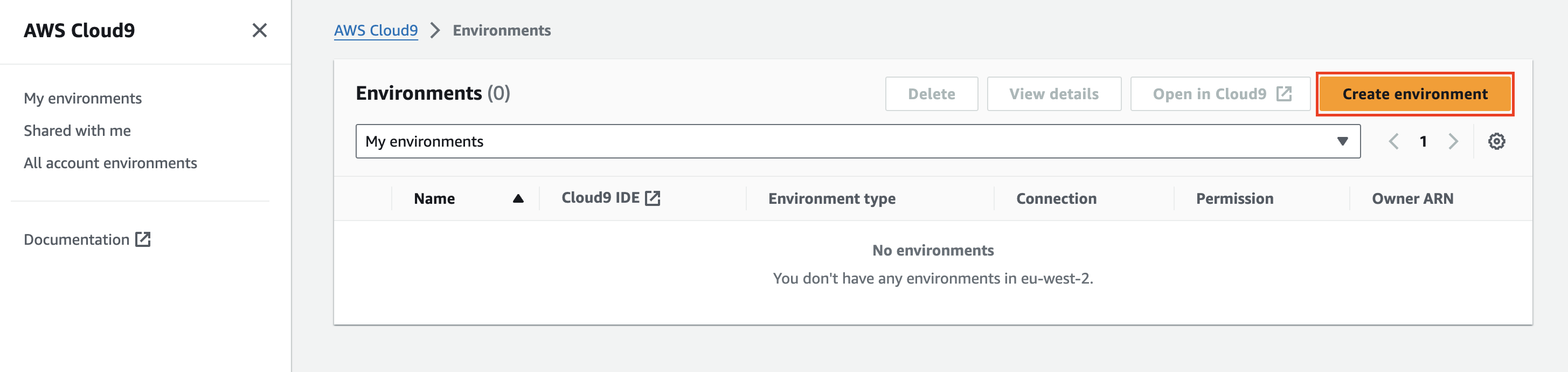 Create Cloud9 environment