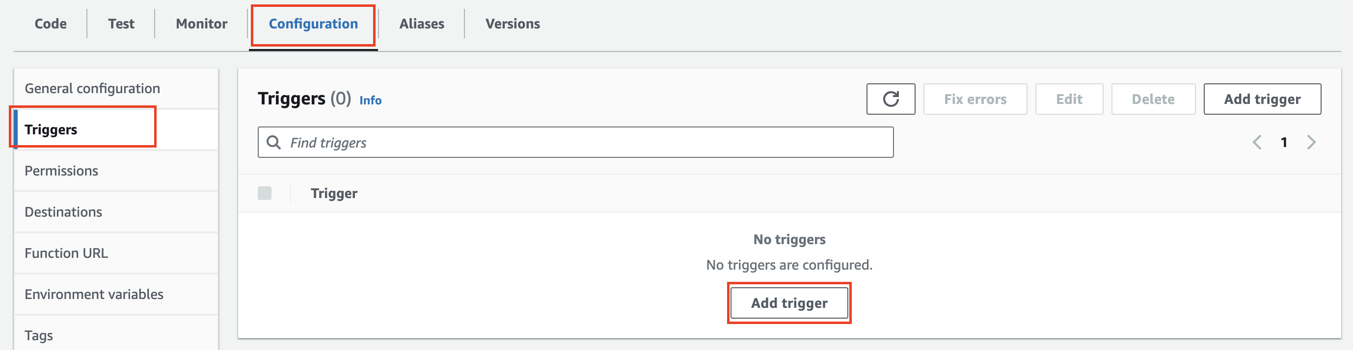 AWS Lambda function console