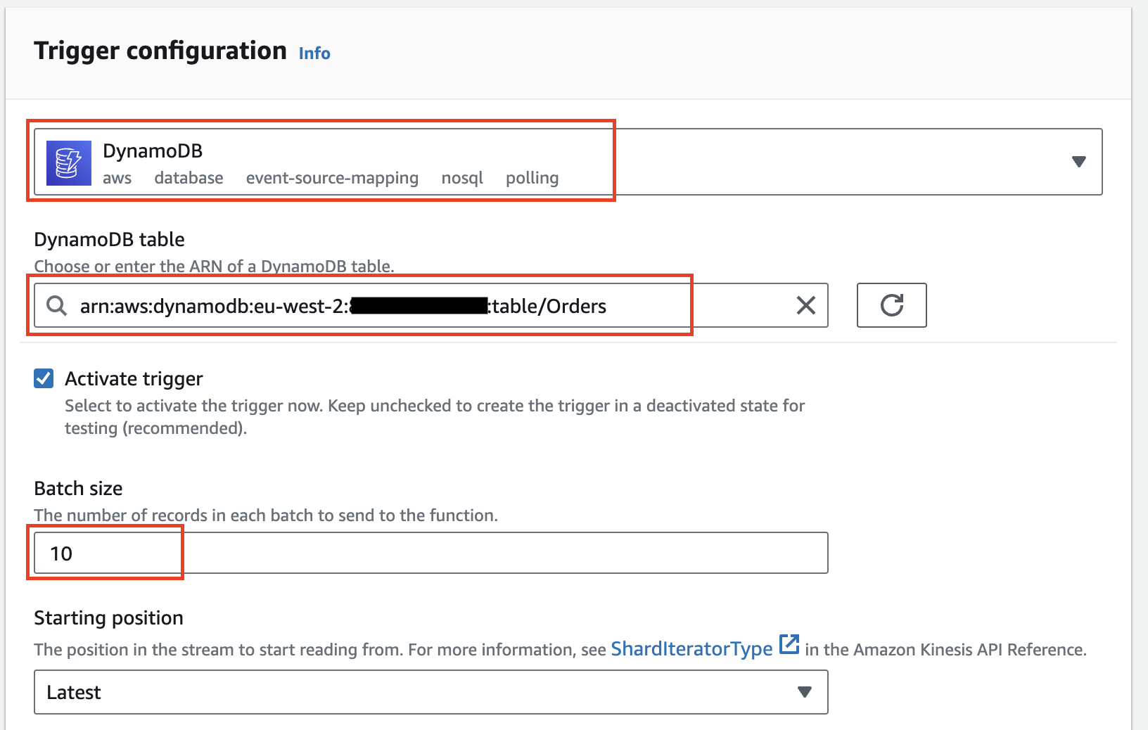 AWS Lambda function console