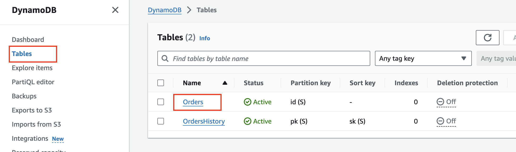Orders Table Items