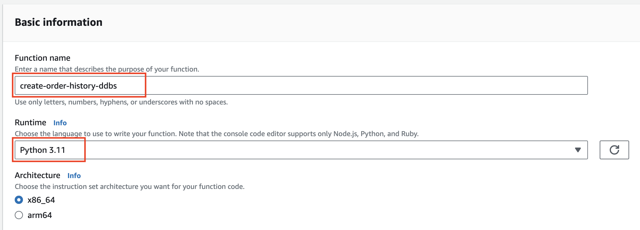 AWS Lambda function creation wizard
