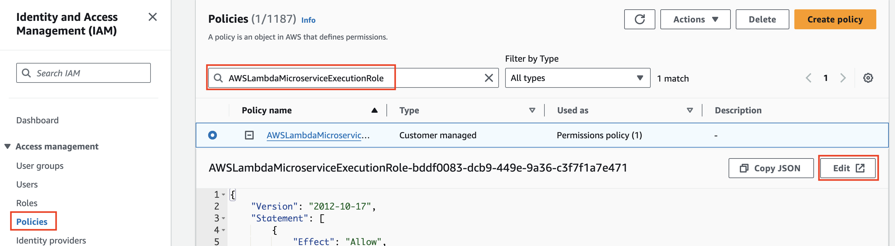 AWS Lambda function console