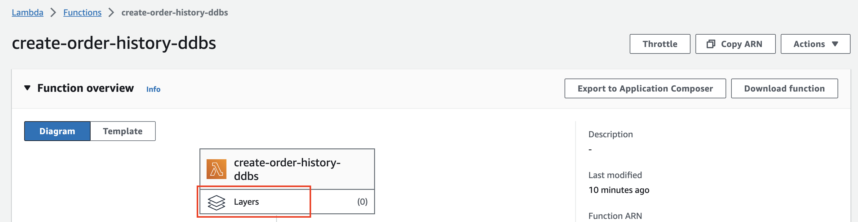 AWS Lambda function console