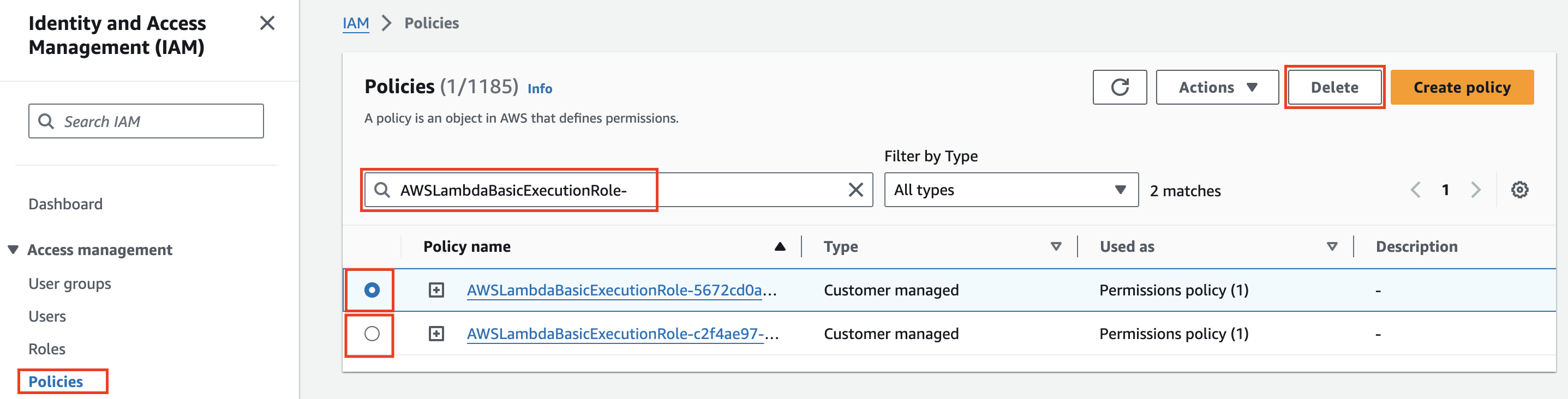 Delete IAM Policies