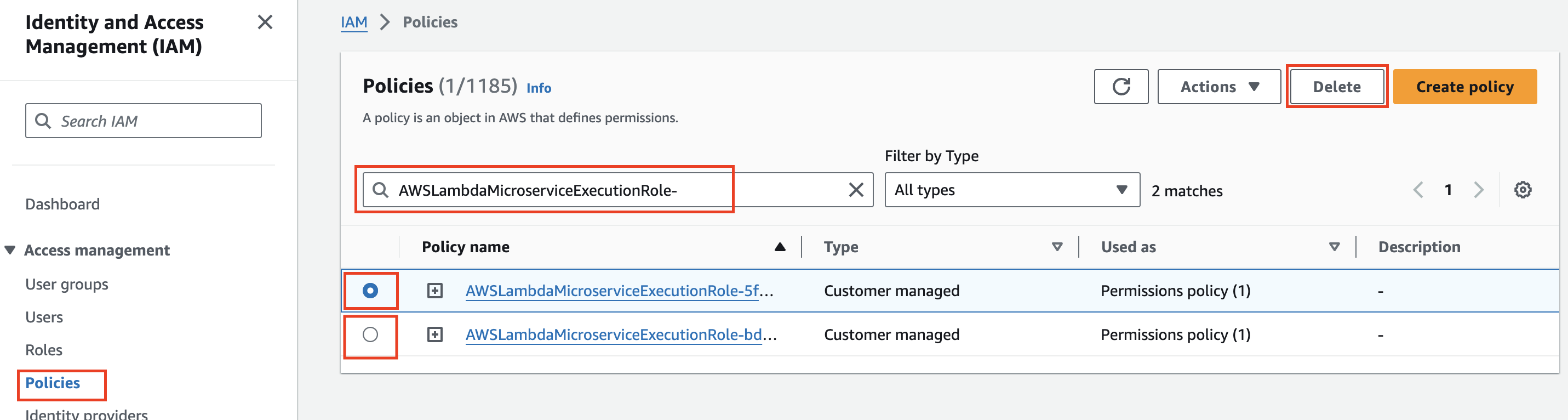 Delete IAM Policies