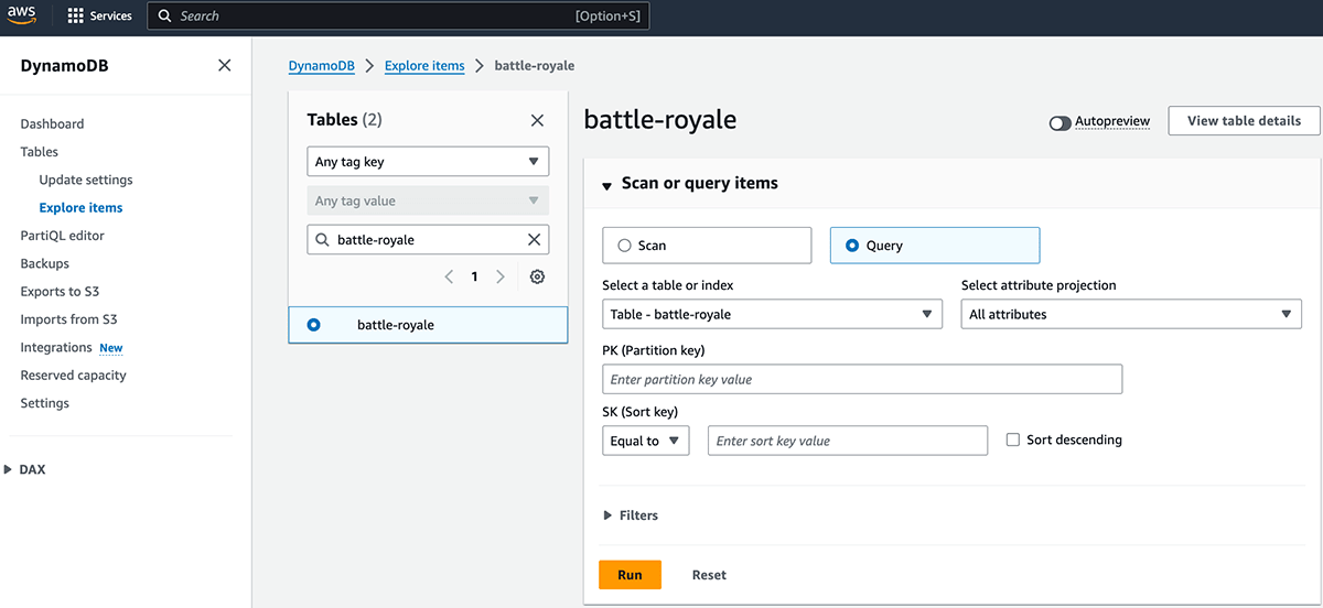 Explore items in a DynamoDB table